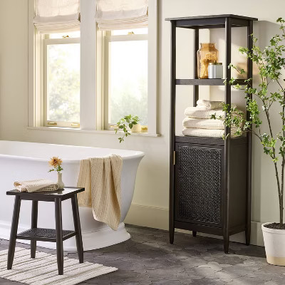 Wood & Cane Bathroom Stool - Black - Hearth & Hand™ with Magnolia | Target