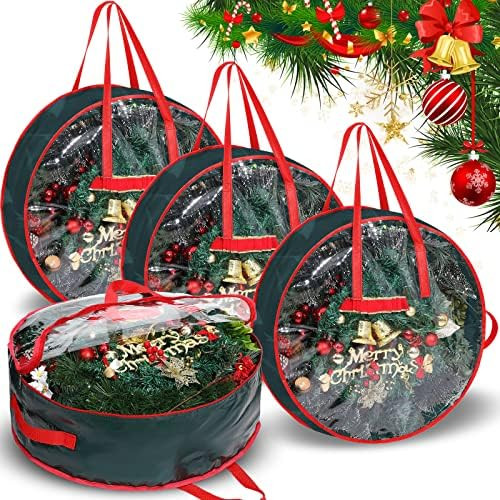 Amazon.com: 4 Pcs Christmas Wreath Storage Bag 24 Inch Plastic Storage Containers for Wreaths Con... | Amazon (US)