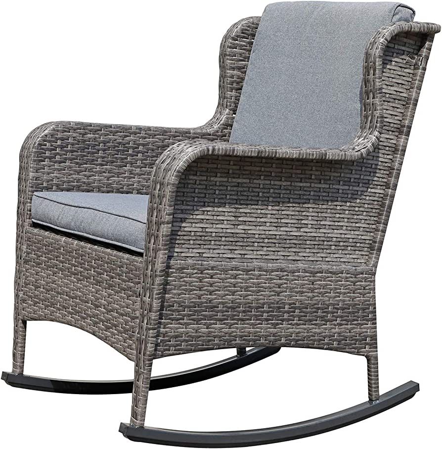 Soleil Jardin Outdoor Resin Wicker Rocking Chair with Cushions, Patio Yard Furniture Club Rocker ... | Amazon (US)