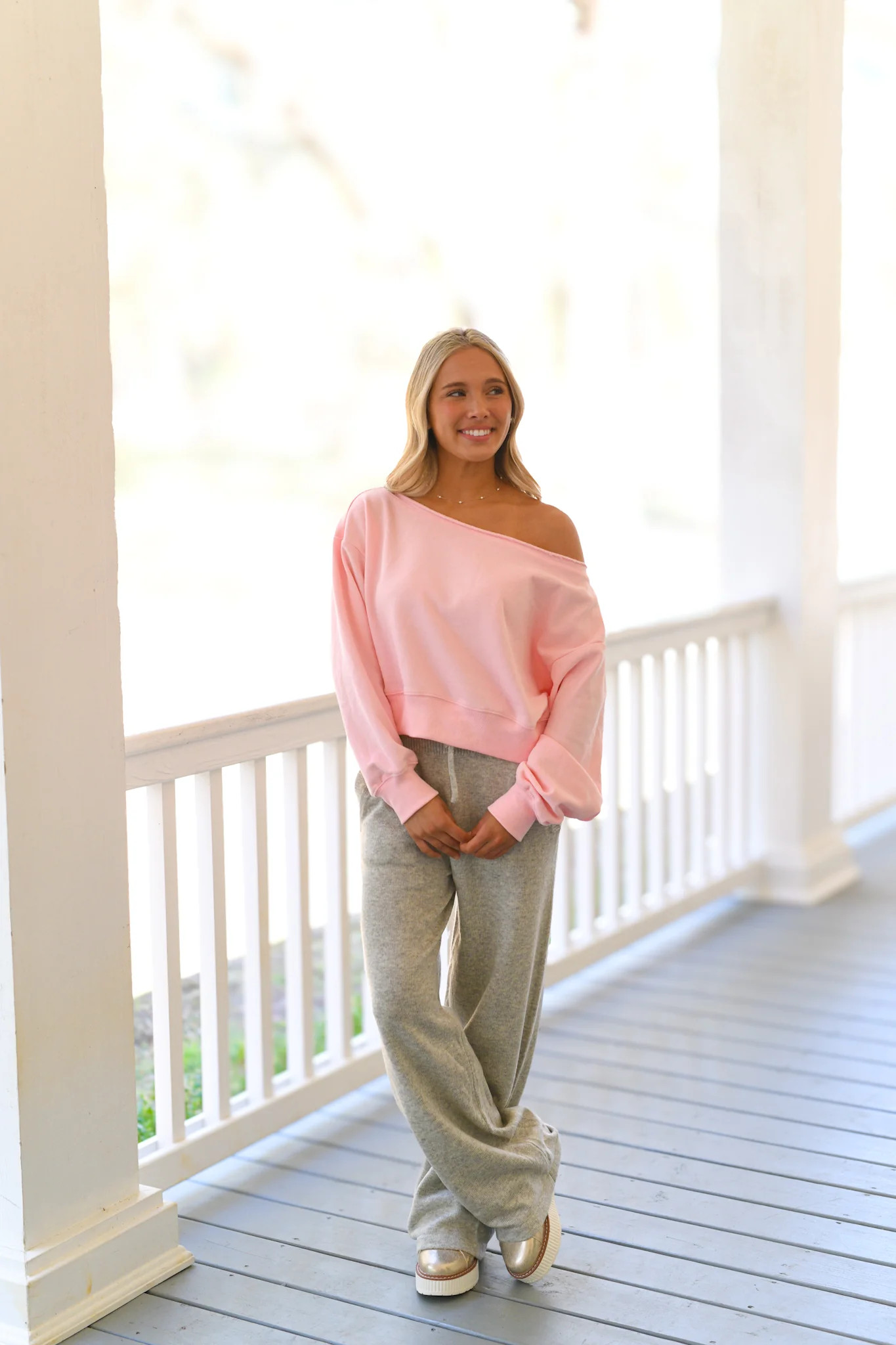Alina Off Shoulder Cropped Sweatshirt - Pink Large | Fancyd Boutiqe