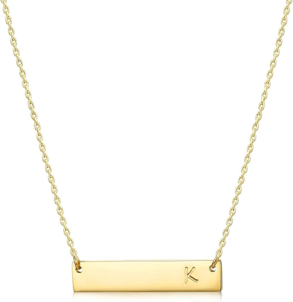 MOMOL Bar Pendant Initial Necklace, 18K Gold Plated Stainless Steel Bar Necklace Dainty Delicate ... | Amazon (US)