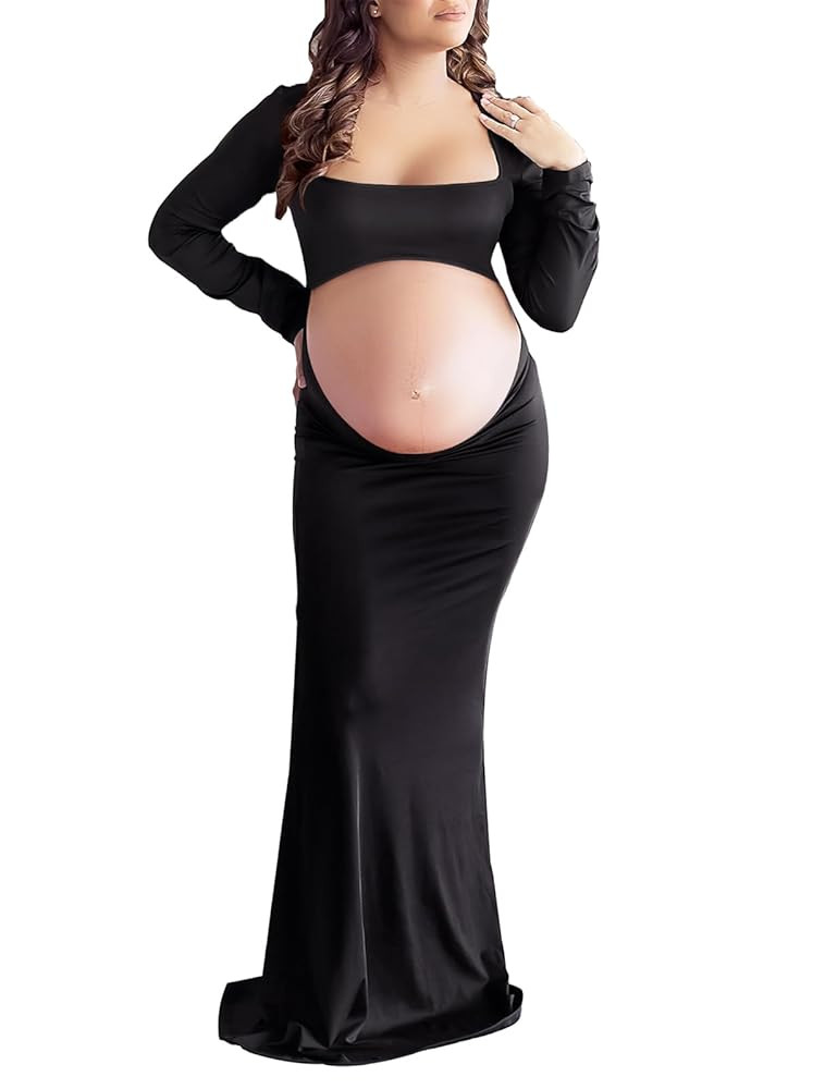 Dedysler Cut Out Maternity Dress for Photos Open Belly Long Sleeve Photography Gown Square Neck M... | Amazon (US)