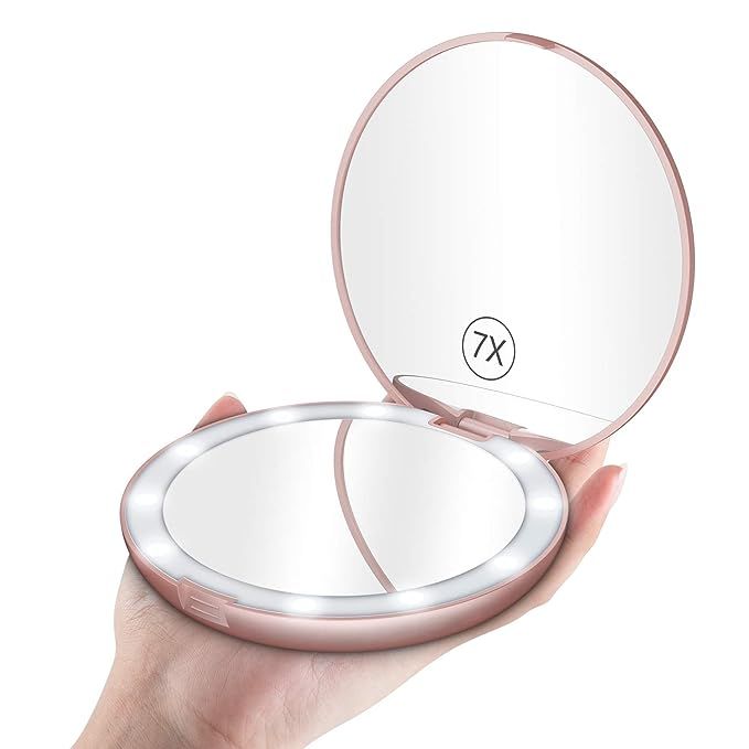Benbilry LED Lighted Travel Makeup Mirror, 1x/7x Magnification, 5 Inch Dual Sided Vanity Mirror w... | Amazon (US)