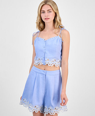 Women's Kiya Eyelet-Trim Crop Top | Macy's