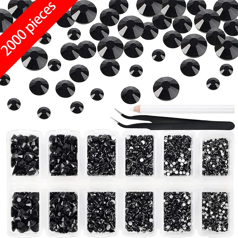 2000pieces Black Rhinestones 6 Size(1.5-6mm) FlatBack Crystal Rhinestones Gems for Crafts nail ge... | Walmart (US)