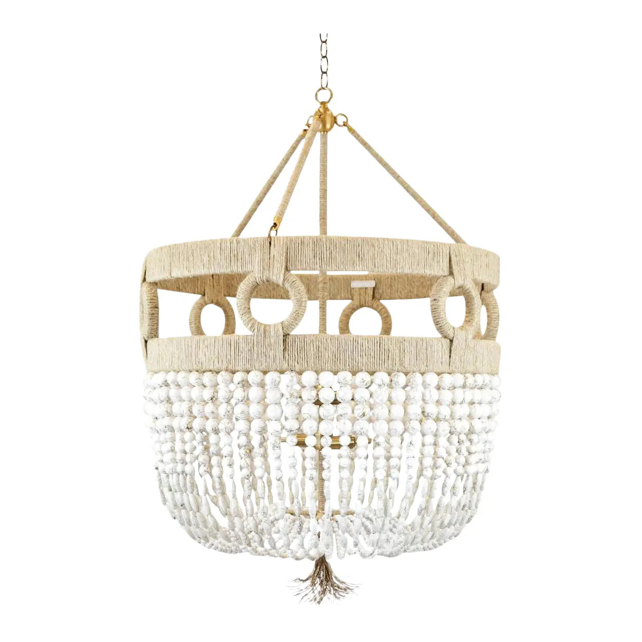 Frankie Malibu 24" Chandelier - White Swirl / Brass / Natural | Chairish