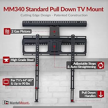 MantelMount MM340 Above Fireplace Pull Down TV Mount - with Patented auto-straightening, auto-sta... | Amazon (US)