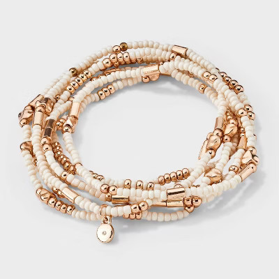 Heart Beaded Bracelet Set 7pc - Universal Thread™ Ivory: Pull-On Stretch Bracelets, Glass & Acrylic, Heart Shape, 2.2" Length | Target