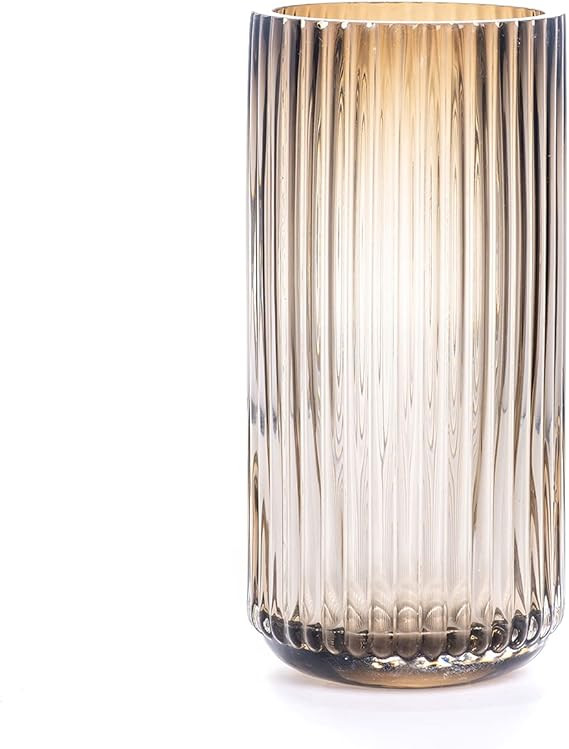 TIMEFOTO Flower Vase 9.7 inch Amber Thickened Hand Blow Glass Vase Round Vintage Striped Bottles ... | Amazon (US)