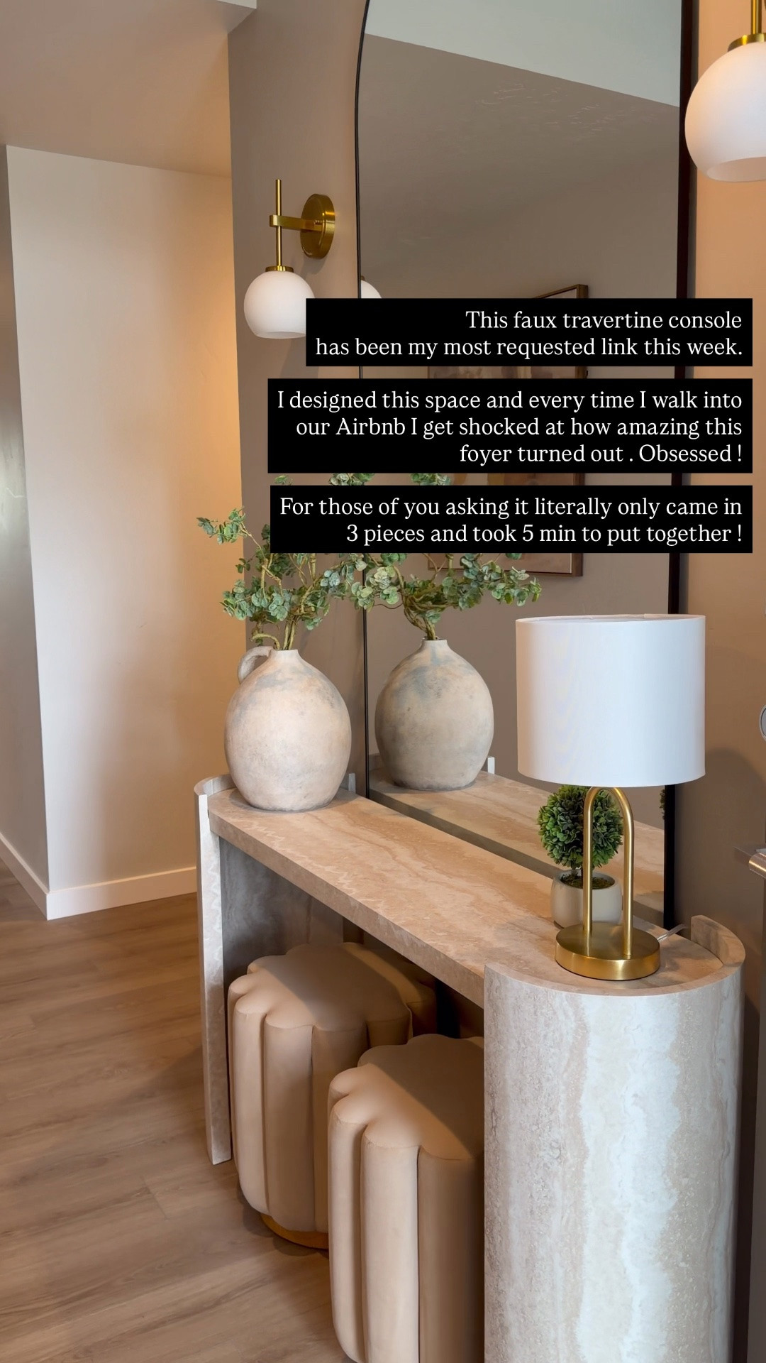 You guys went crazy over this affordable entry styling from our Airbnb ! The sconces are battery operated and the table is not real marble !!! Under $180🙌 @Wayfair @Walmart @Target @cottageandkey 

#LTKU #LTKSaleAlert #LTKHome
