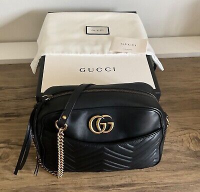 Gucci Marmont Black Chevron Leather Medium Matelassé Shoulder Bag | eBay UK