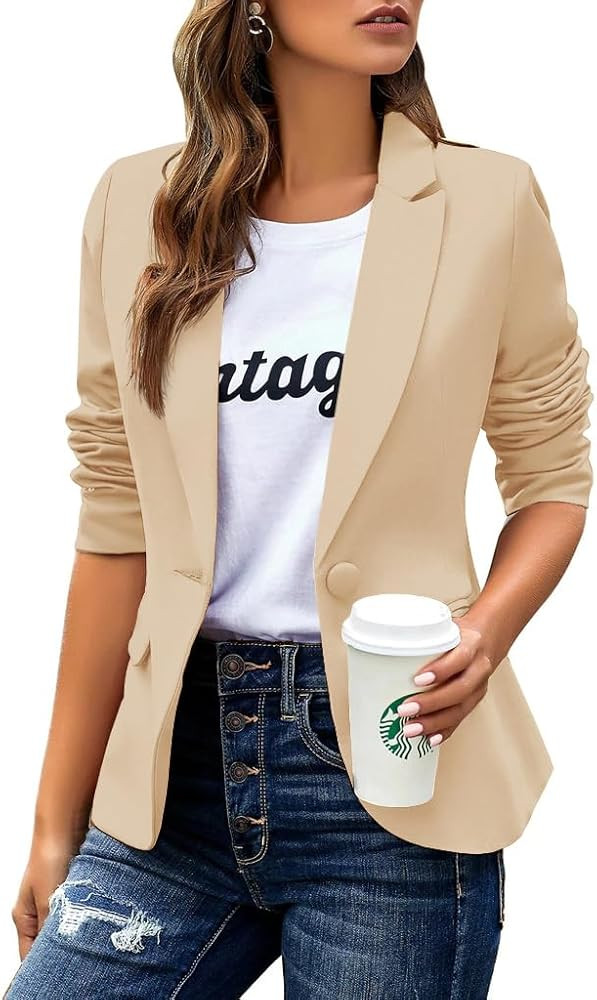 Womens Casual Blazers Long Sleeve Lapel Button Slim Work Office Blazer Jacket | Amazon (US)