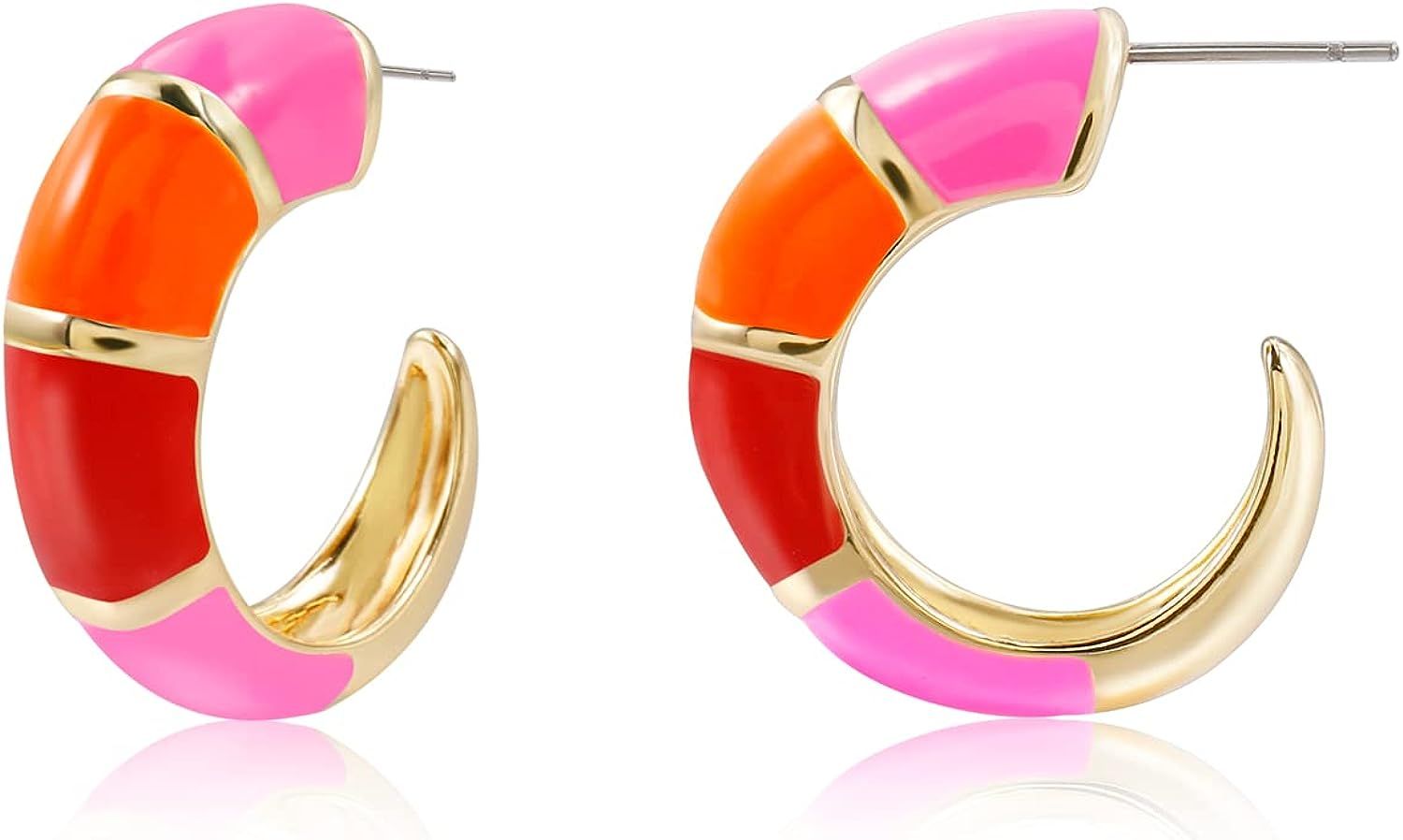 CONRAN KREMIX Colorful Chunky Gold Plated Hoop Earrings For Women Statement Summer Earrings Trend... | Amazon (US)