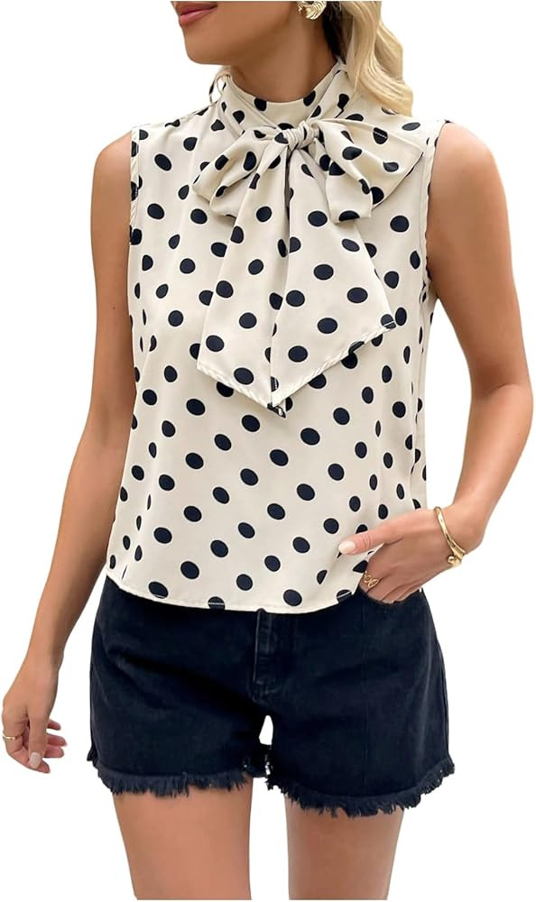 Floerns Women's Summer Dressy Tank Top Polka Dots Bow Sleeveless Business Casual Tops Blouses Off... | Amazon (US)