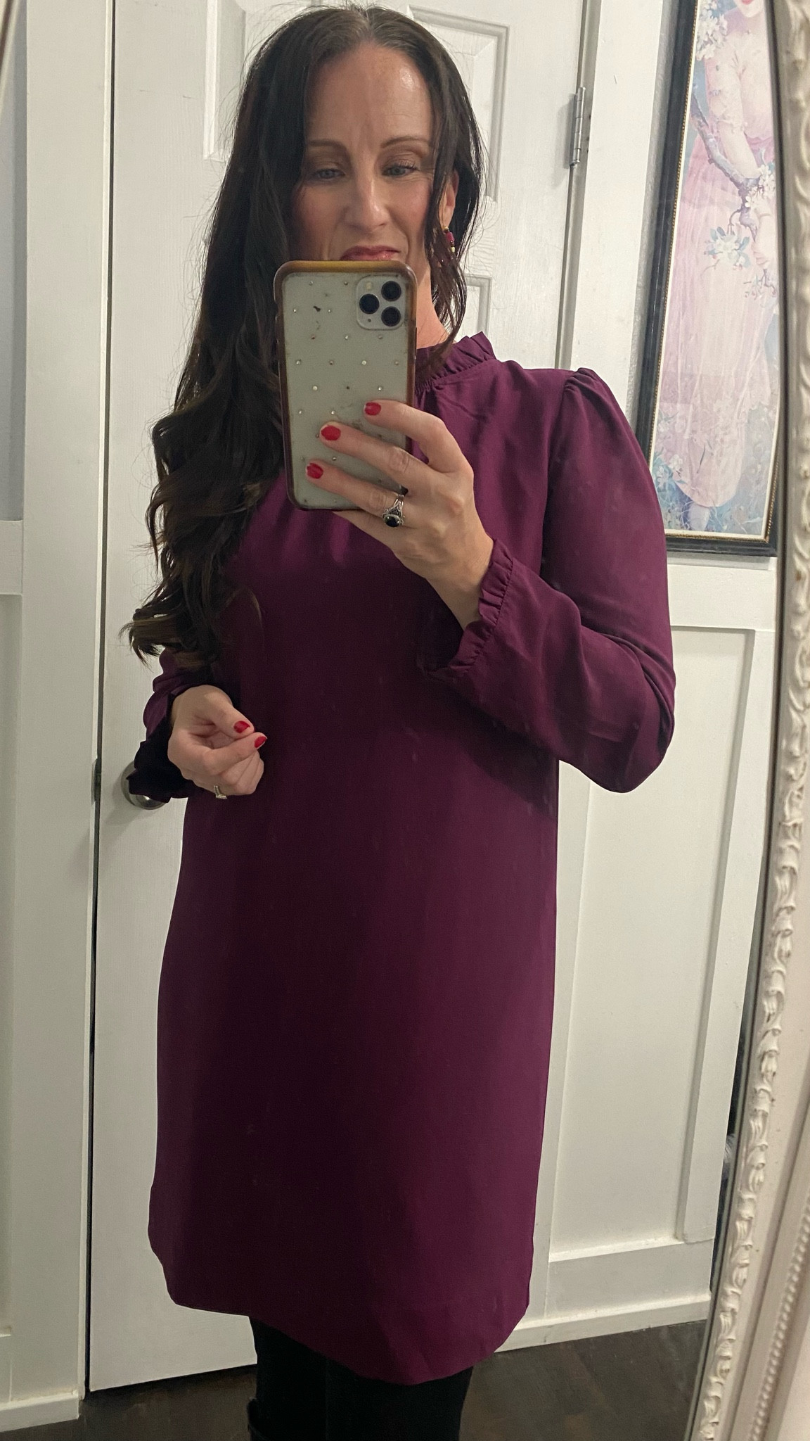 Classy Easter dress in elegant jewel tones. Paired with tights and boots in this rainy spring weekend. Feminine style. 

#LTKFindsUnder100 #LTKOver40 #LTKSeasonal