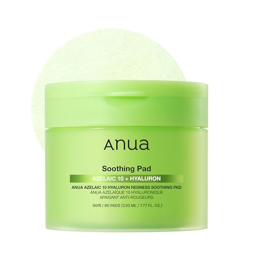 Anua Azelaic 10 Hyaluron Redness Soothing Pad, Troubled & Spot Care with Korean toner pads, Quick & Easy Stretchable Facial Mask with Azelaic acid, Hyaluronic Acid, Korean Skin Care (90 pads) | Amazon (US)
