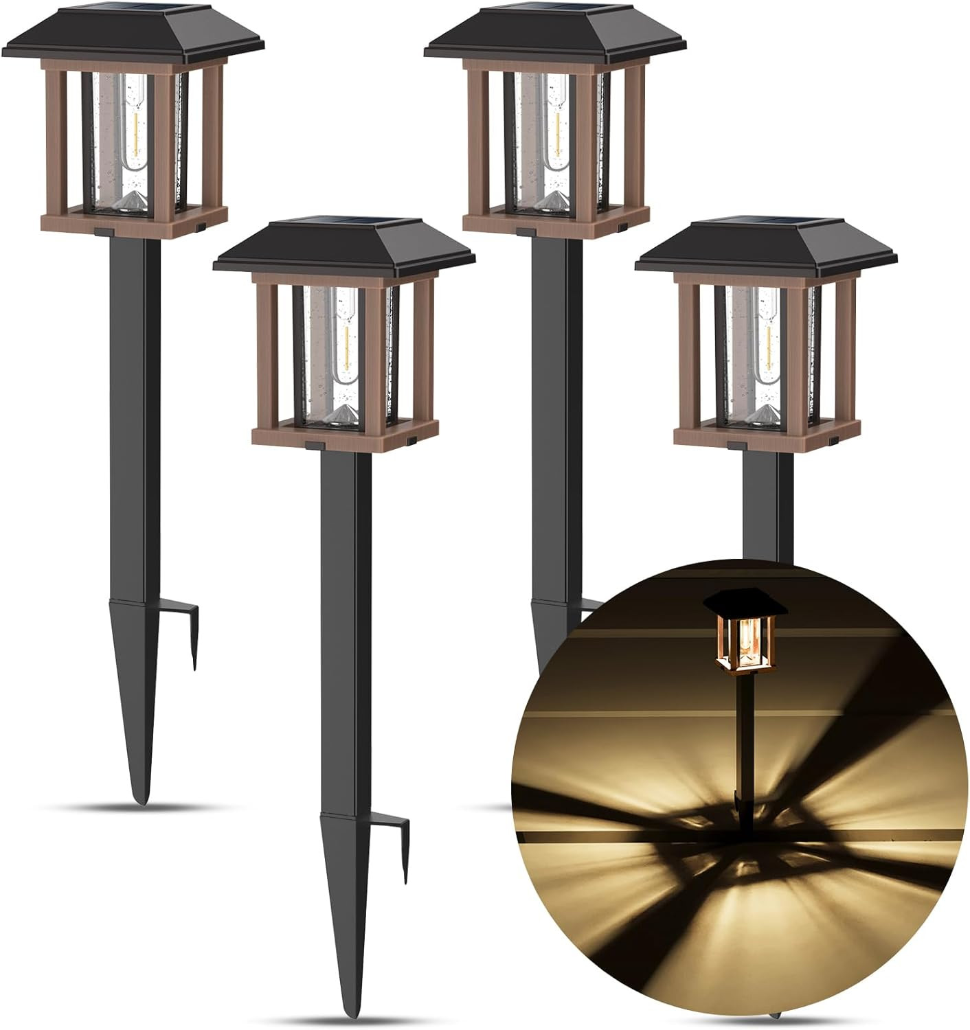 XMCOSY+ Solar Lights Outdoor 20 LM LED with 2-Tone Bronze Tone & Wood Tone, Solar Garden Lights w... | Amazon (US)