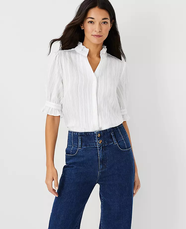 Striped Ruffle Button Top | Ann Taylor | Ann Taylor (US)