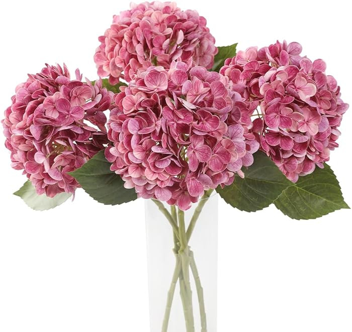 4Pcs Realistic Rose Pink Hydrangea Artificial Flowers with Stems 19.68 Inch Latex Faux Hydrangeas... | Amazon (US)