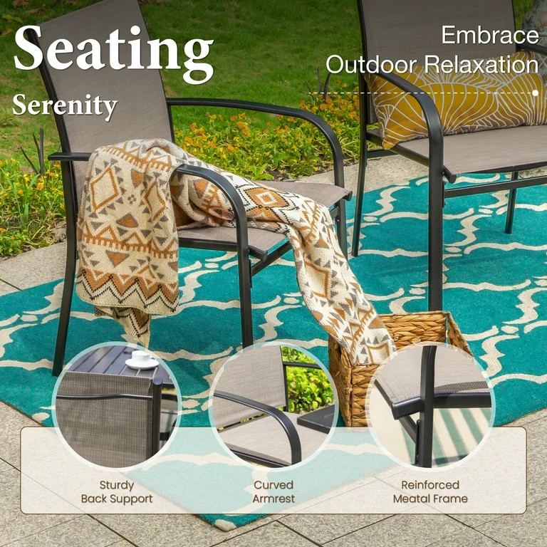 MF Studio Set of 4 Outdoor Patio Dining Chairs, Steel Frames with Textilene, Black & Brown | Walmart (US)