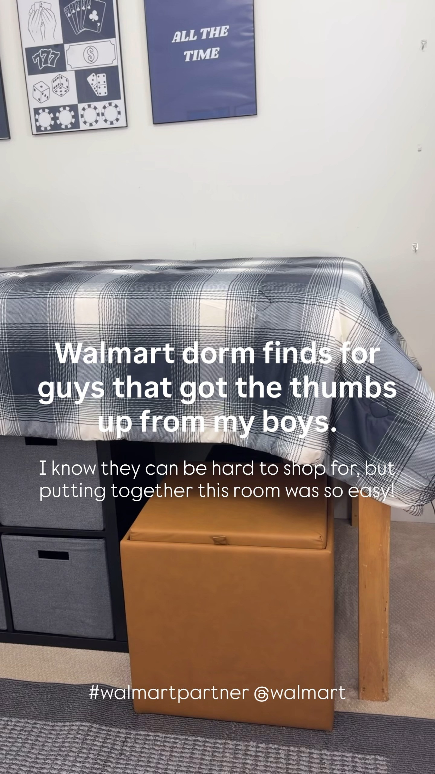 Guys can be a challenge when it comes to outfitting a dorm room, but putting this room together was easy! My son came in the room to check things out and gave a thumbs-up to the softness of the comforter. And the ottoman? It doubles as a sturdy step up and has tons of storage inside. 

  @walmart 

 #walmartpartner #walmart