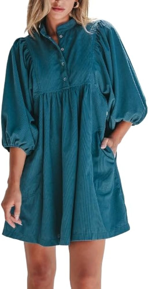 Opemiby Women Corduroy Dresses Casual Loose Fall Winter Mini Babydoll Dress | Amazon (US)