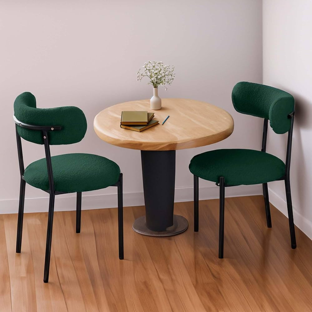 Dining Chairs Set of 2,Mid-Century Modern Dining Chairs,Round Upholstered Sherpa Fabric Dining Ro... | Amazon (US)