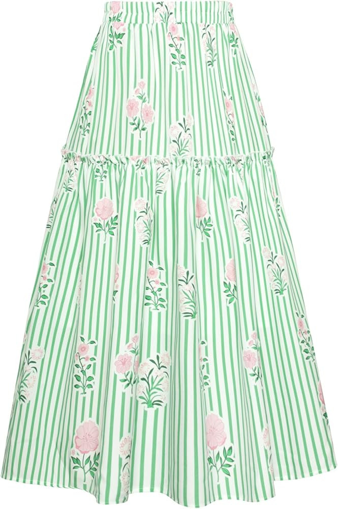 Belle Poque Women Floral Skirt High Waisted Midi Skirt Flowy Skirt with Pockets | Amazon (US)