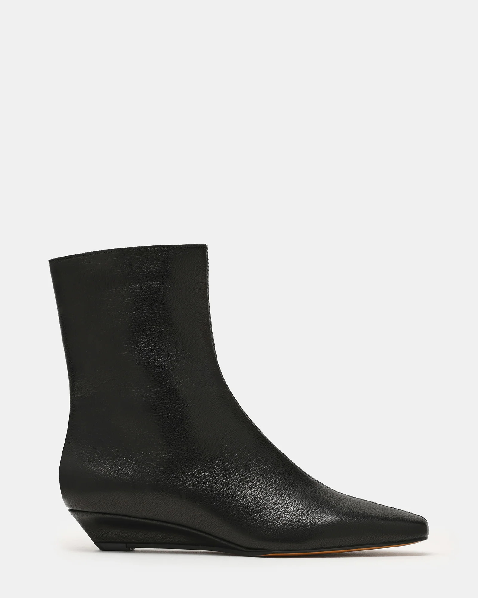 FLAIRE Black Leather Square-Toe Wedge Bootie Women's Ankle Boot | Steve Madden (US)