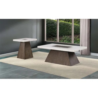 Contemporary Square Coffee Table with Marble Top and Tapered Wooden Base, Perfect for Modern Living Rooms | Wayfair North America