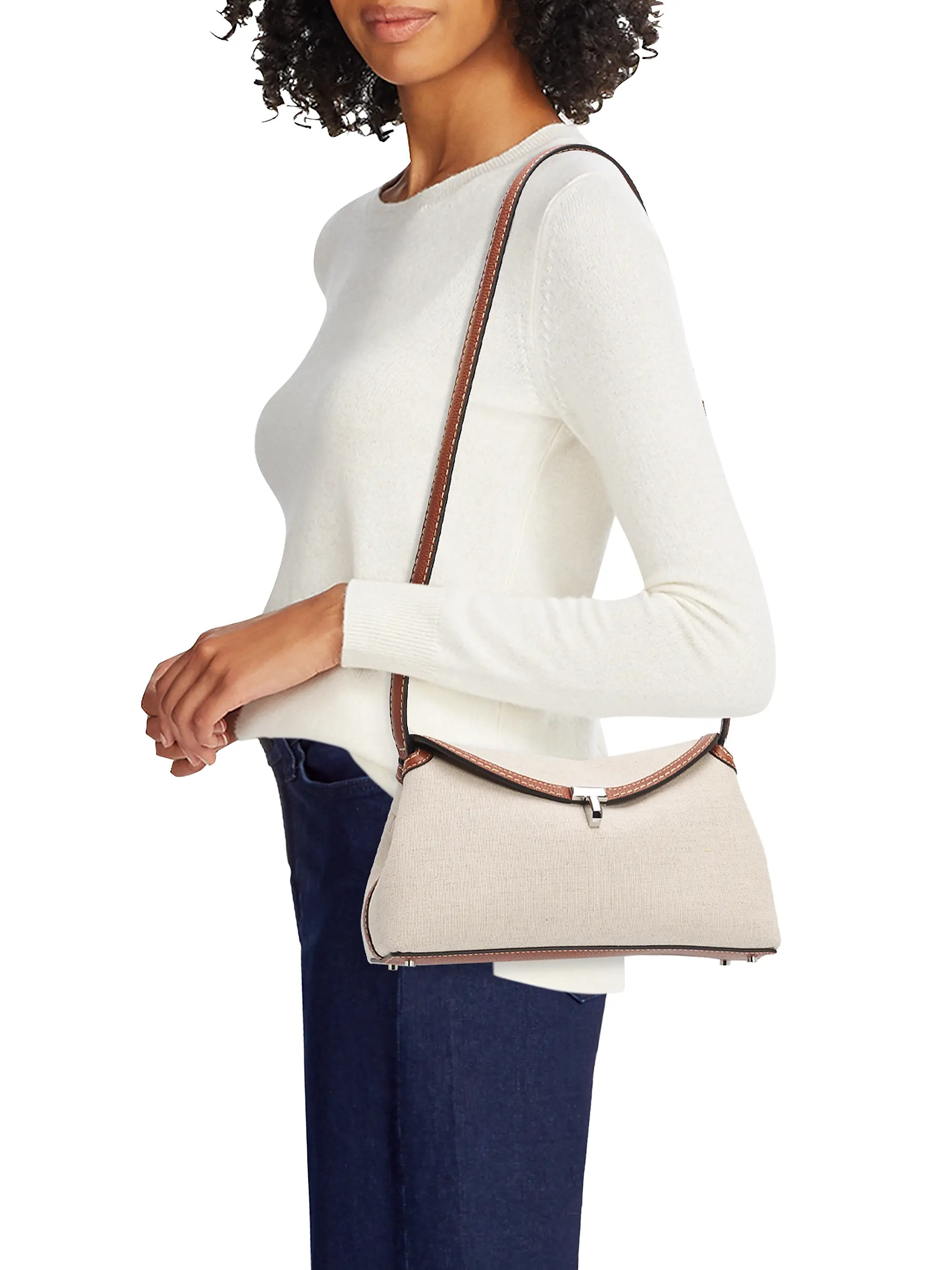 Toteme T-Lock Canvas & Leather Clutch | Saks Fifth Avenue | Saks Fifth Avenue