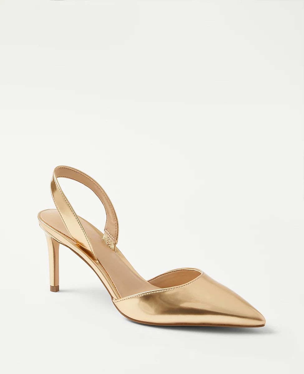 Metallic Patent Straight Heel Slingback Pumps | Ann Taylor (US)