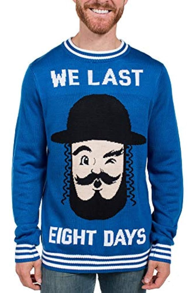 Tipsy Elves Men's Funny Hanukkah Sweater - Jewish Ugly Sweater with Rabbi | Amazon (US)