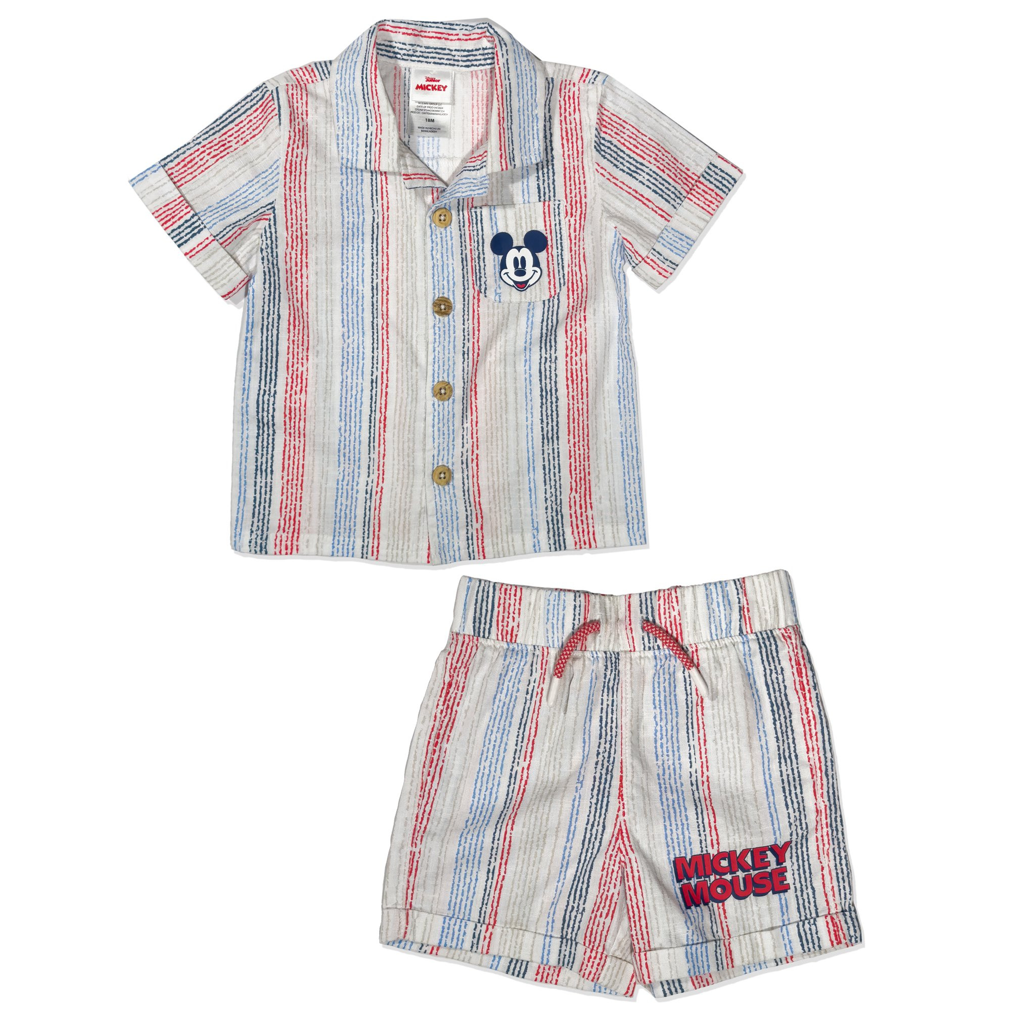 Mickey Mouse Toddler Boy Resort Striped Button Down Top & Short Set, 2 Piece Set, Sizes 12M-5T | Walmart (US)