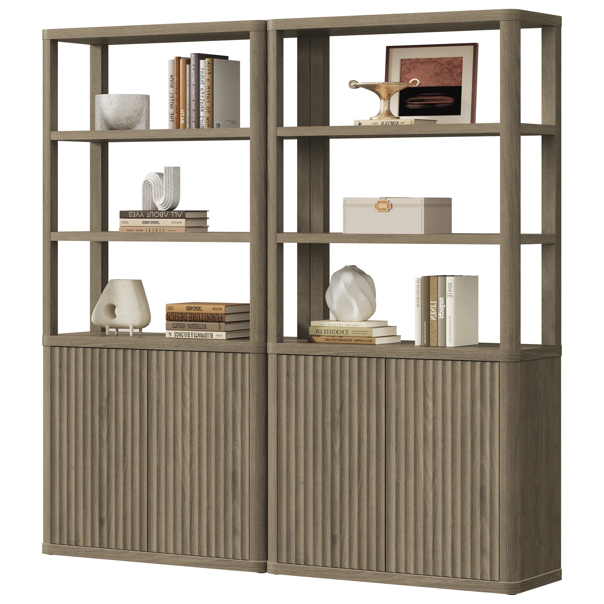 Latitude Run® Cesiro 6-Tier Bookcase With 2 Fluted Doors And Adjustable Shelves | Wayfair | Wayfair North America