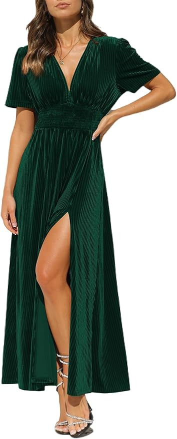 Women's Velvet Maxi Dress Formal Dresses for Wedding Guest Dress | Amazon (US)