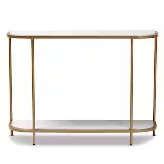 Dominic 44 in. White/Gold Standard Rectangle Marble Console Table with Storage | The Home Depot