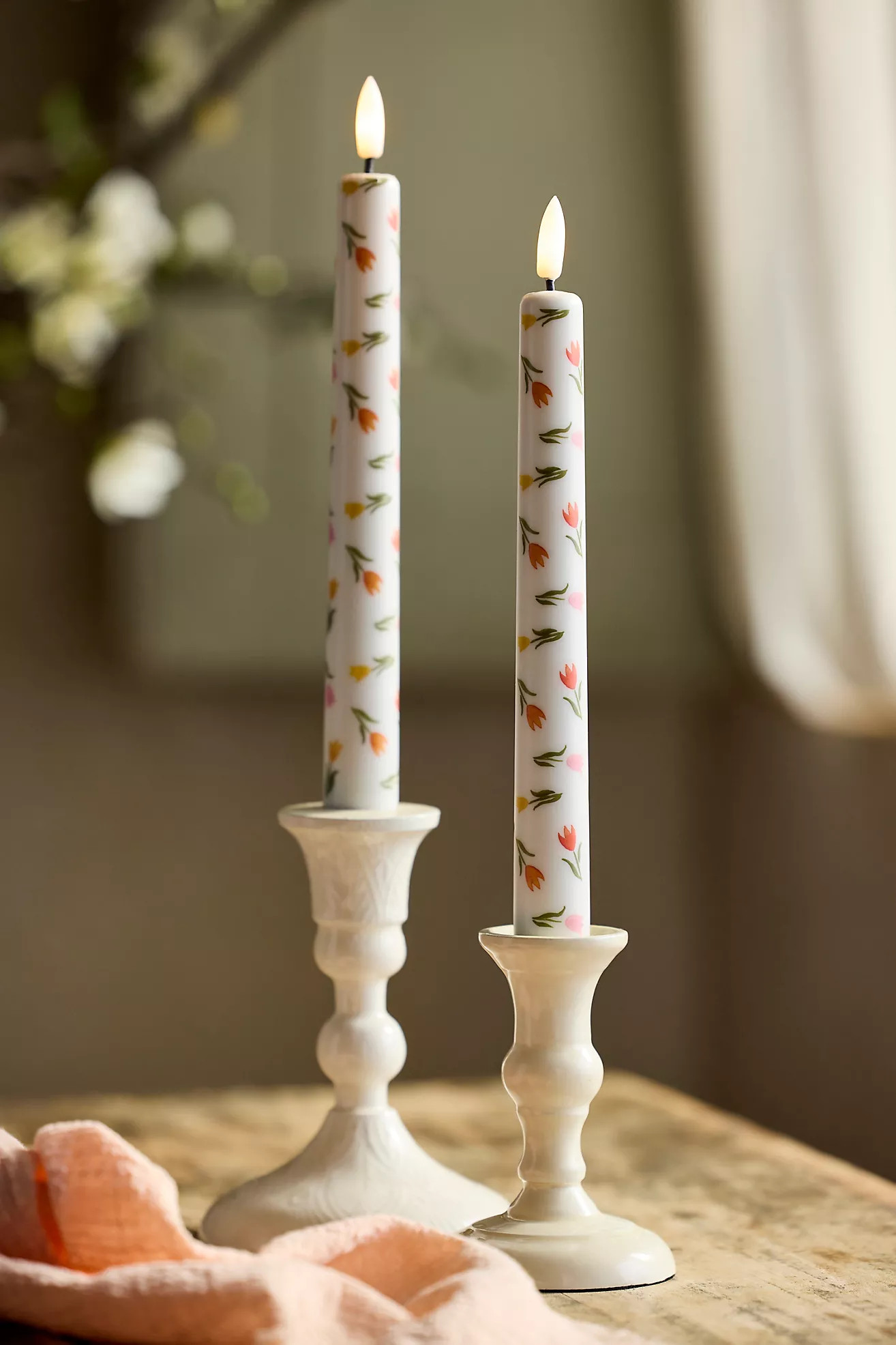 Flameless Tulip Taper Candles, Set of 2 | Anthropologie (US)
