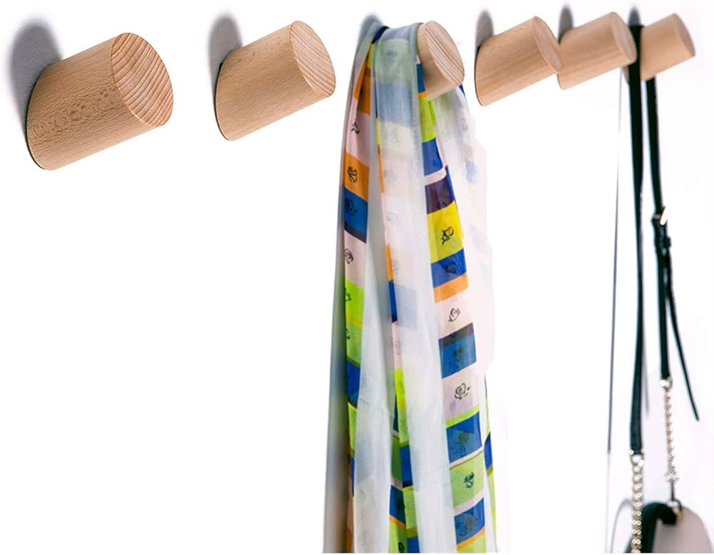 Wall Hooks, Natural Wood Coat Hooks Wall Mounted (2 Pack) - Rustic Wall Coat Rack Hat Hooks Robe ... | Amazon (US)