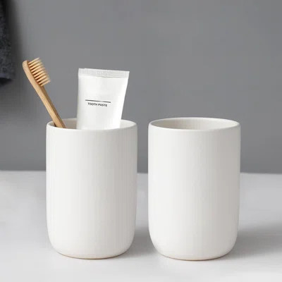 Toothbrush Holders For Bathrooms - 2 Cups Ceramic Toothbrush Toothpaste Holders Set, White Bathroom Tumbler Cups Reusable Toothbrush Mouthwash Cup, Ba | Wayfair North America