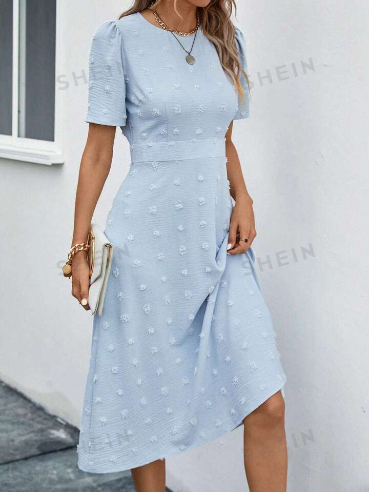 SHEIN Clasi Swiss Dot Puff Sleeve A-line Dress | SHEIN