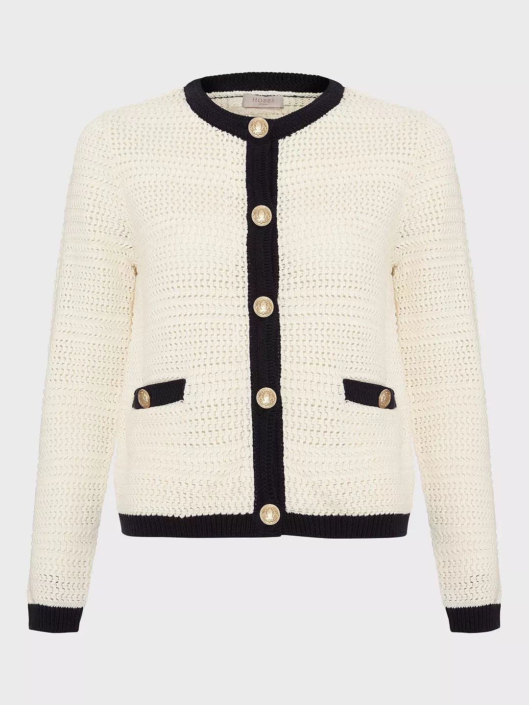 Hobbs Nola Knitted Jacket, Ivory/Navy | John Lewis (UK)