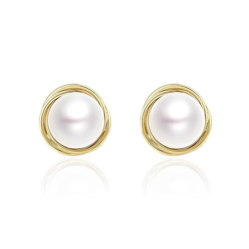 Big Studs Gold Pearl Stud Earrings for Women Vintage Large Pearl Earrings Retro Earrings Button E... | Amazon (US)