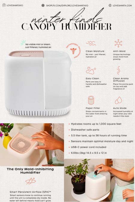Canopy humidifier. The only humidifier that doesn’t get mold. Easy clean. Winter finds

#LTKunder100 #LTKFind #LTKhome