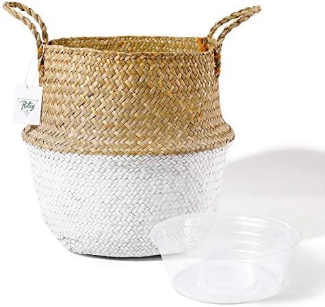 POTEY 710202 Seagrass Plant Basket - Hand Woven Belly Basket with Handles, Middle Storage Laundry... | Amazon (US)