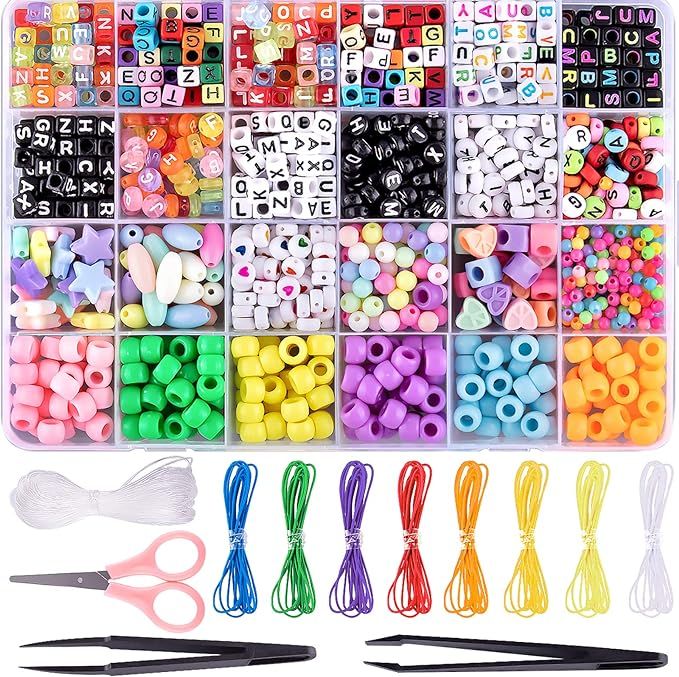Duufin 1500 Pcs Beads for Jewelry Making Pony Beads Rainbow Pop Beads Heart Beads with 8 Roll Col... | Amazon (UK)