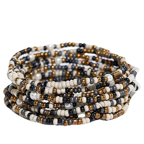INK + ALLOY 10-Strand Stacking Beaded Bracelets for Women – Mixed Patterns Bracelet Stack - Adjustable Stretch Fit - Handmade Boho Bracelets for Women - Perfect for Any Occasion (Black Confetti) | Amazon (US)