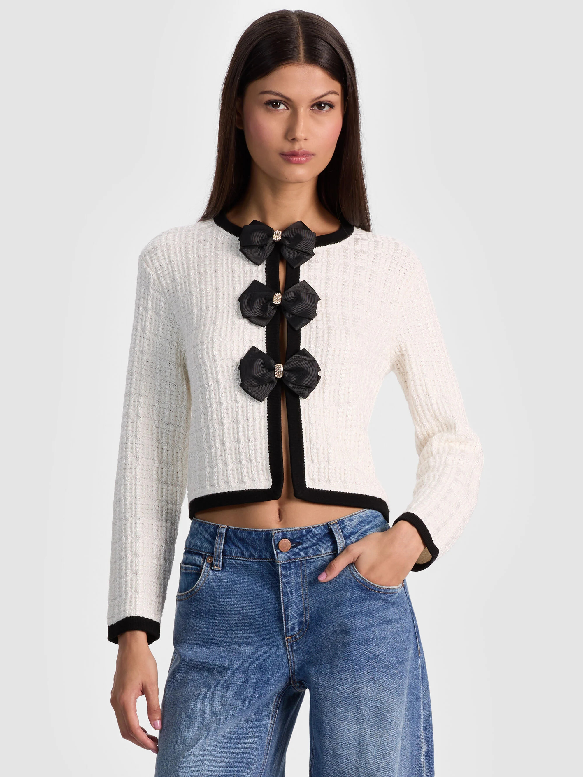 AKIRA BOW CARDIGAN | Alice + Olivia