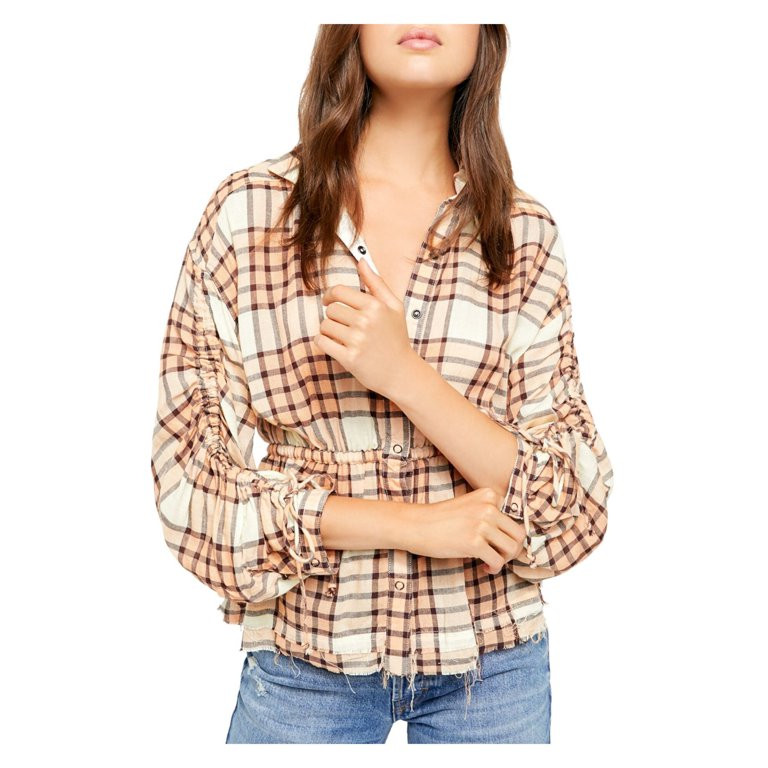 We The Free Womens Plaid Released Trim Button-Down Top Orange XS | Walmart (US)