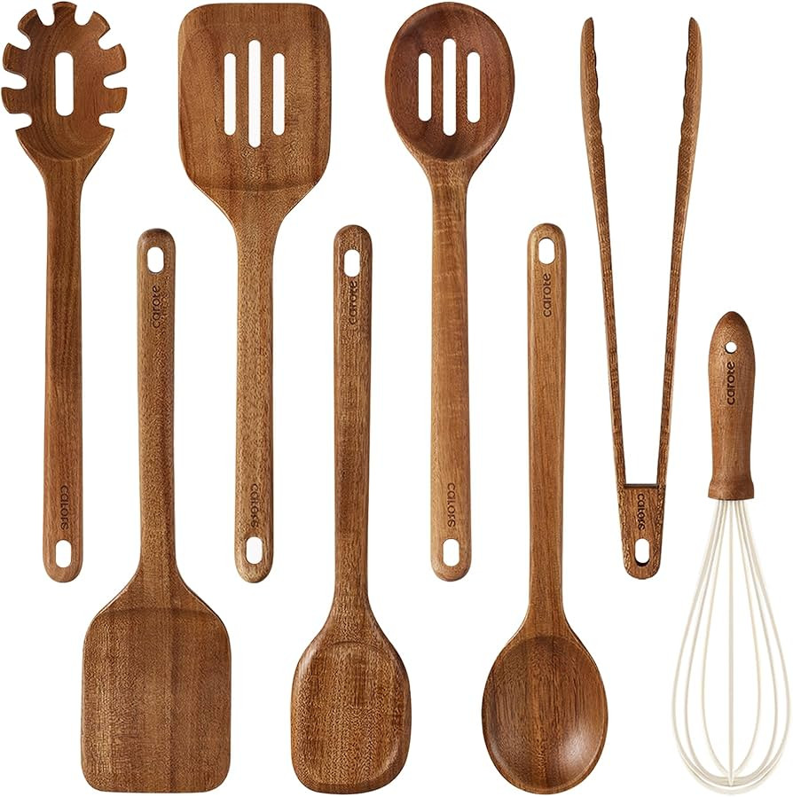CAROTE Wooden Kitchen Utensils Set, Acacia Wood 8pcs Cooking Utensil Set for Nonstick Cookware, L... | Amazon (US)